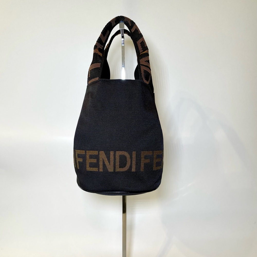 Fendi Black & Brown Logo Knit Shopper Tote